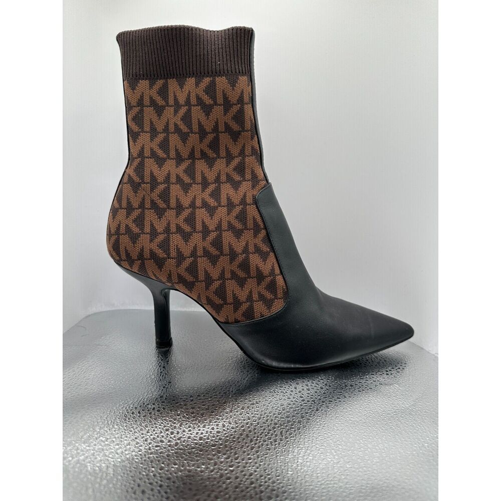 Michael Kors Shiloh Logo Stretch Knit and Leather Sock Boot SIZE 9.5